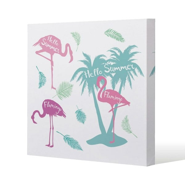Benjamin Tate Design Palm & Flamingo Slim Style Canvas Print  40x40cm , 15mm Slim Real wood.