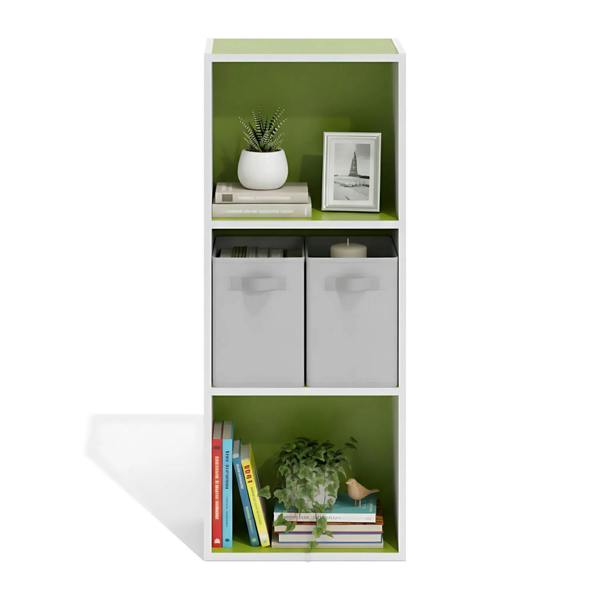 WALPLUS Pasir 3-Tier Open Shelf Bookcase, White/Green 11003WH/GR | Luxury Wall Decor for Living Room & Bedroom