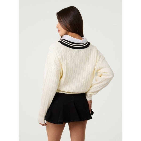 Pink Vanilla V Neck Cable Knit Teddy Jumper