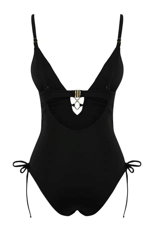 WOVCOR Deep V-Neck Padded Regular Swimsuit with Accessory and Tie Detail