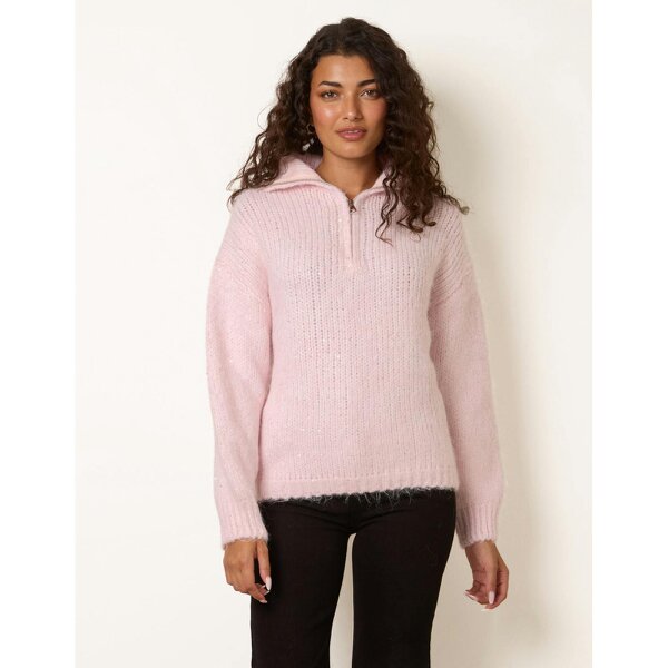Blue Vanilla Zip Neck Glitter Detail Jumper