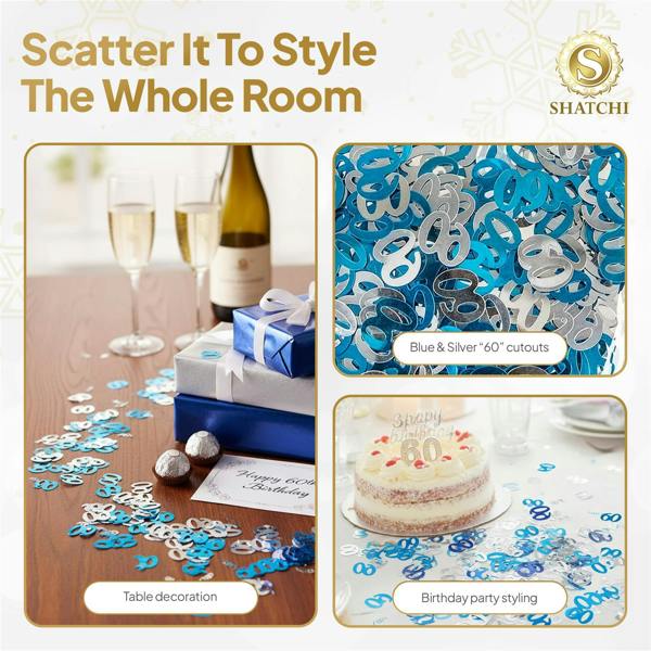 60th Birthday Blue & Silver Metallic Confetti Set in 1, 2 or 4 Pack for Party Tables image 2