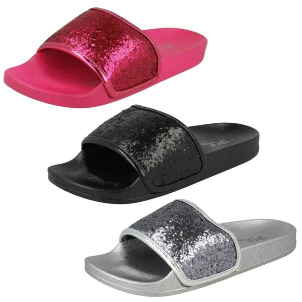 Spot On Ladies Spot On Flat Glitter Vamp Sliders