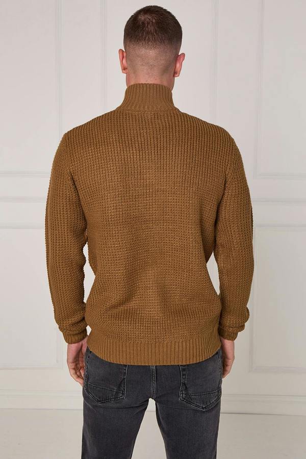 Men’s Half Zip Cable Knit Textured Jumper