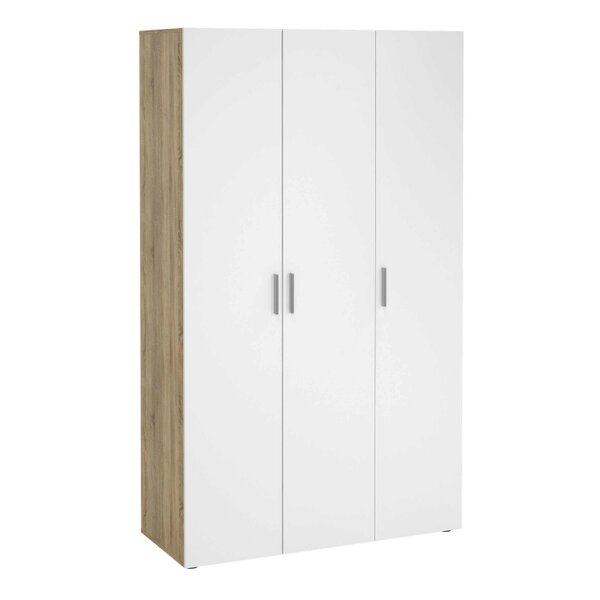Wyld Haus Daejeon White and Natural Oak Effect Wooden Wardrobe 3 Doors