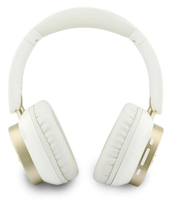 Guess Rectangle Metal Script Logo ENC On Ear Wireless Headphone White - GUBHV28HGCSME