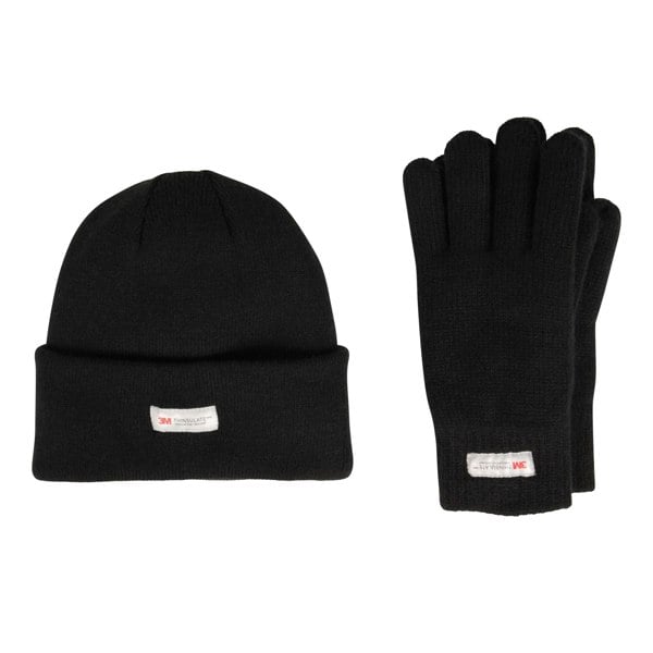 Mountain Warehouse Mens Thinsulate Fleece Beanie & Gloves Set - Black