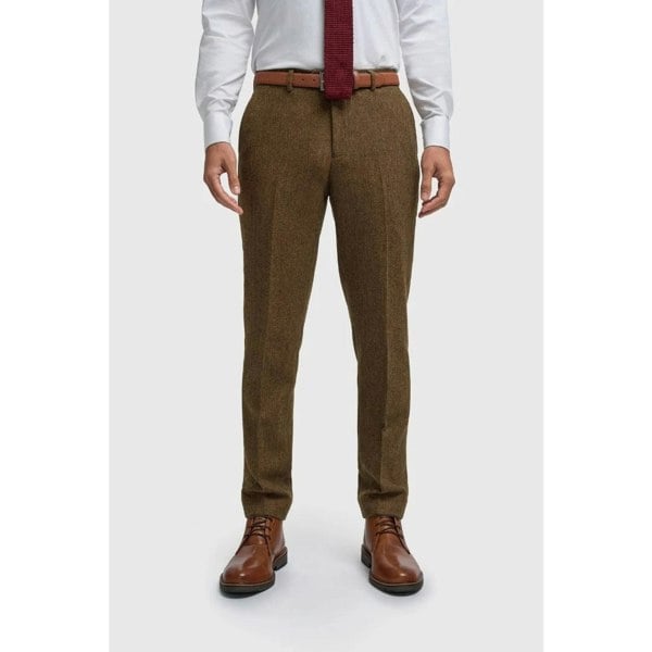 House Of Cavani Thomas - Men's Brown Wool Blend Herringbone Tweed Trousers