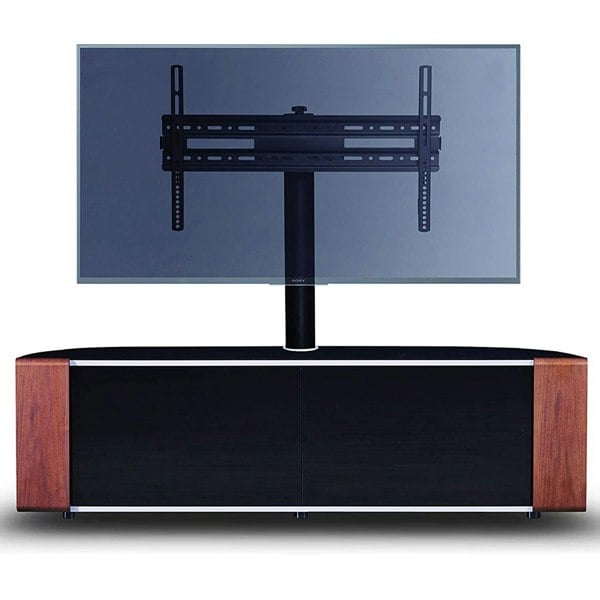 MDA Designs Sirius 1600 Cabinet with BeamThru Remote-Friendly Gloss Black with Walnut & Oak Interchangeable Trims for TVs up to 65" & Mounting Bracket