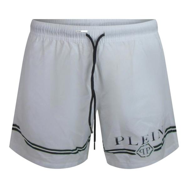 Philipp Plein Striped Logo Medium Boardshort White Swim Shorts L