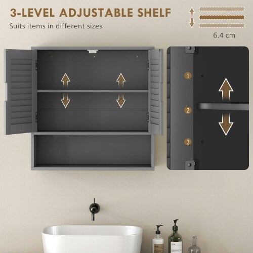 Wyld Haus Zilikane Wall Mounted Bathroom Storage Cabinet With Adjustable Shelves Grey 60 x 20 x 60cm