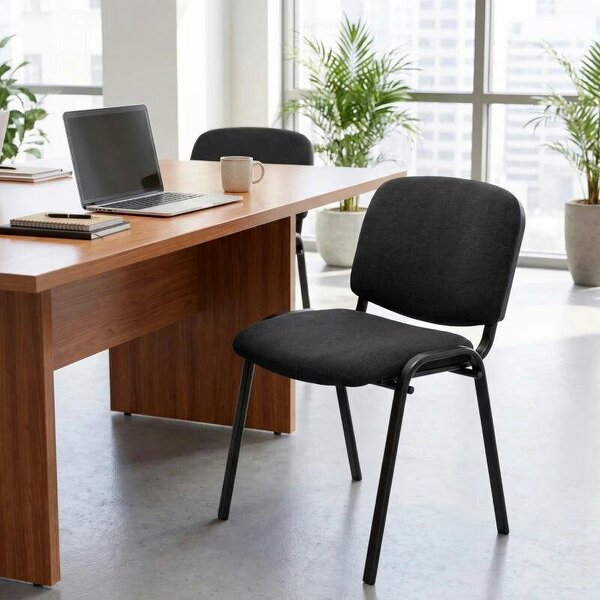 Meeting Chair, Stackable Ergonomic Office Chair with Padded Seat, Curved Backrest for Conference Room, Black