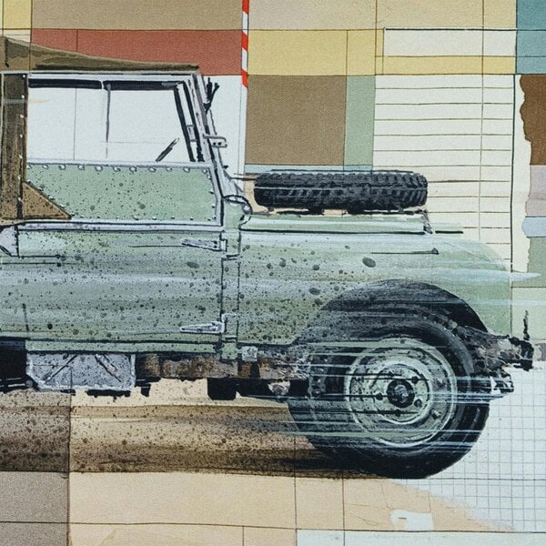 Otway & Orford 'Heritage in Motion' off-roader silk pocket square in green & brown (42 x 42cm)