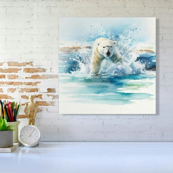 Warren Reed Hunting Polar Bear Watercolour Canvas