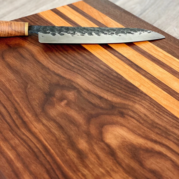 Giraffes & Craftz Black Walnut & Cherry Chopping Board - with American Cherry Inlays & Bevelled Base Wooden Cutting Board