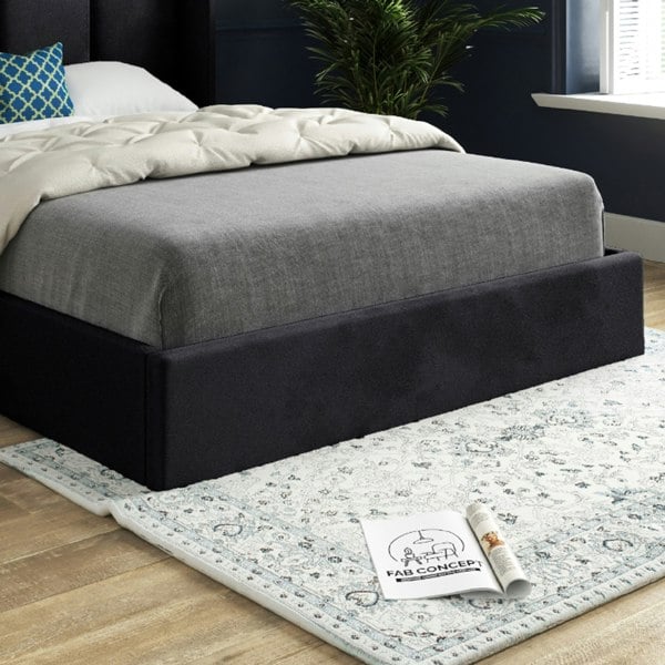 Casa Magna Quanta Straight Winged Upholstered Soft Velvet Bed Frame - Black