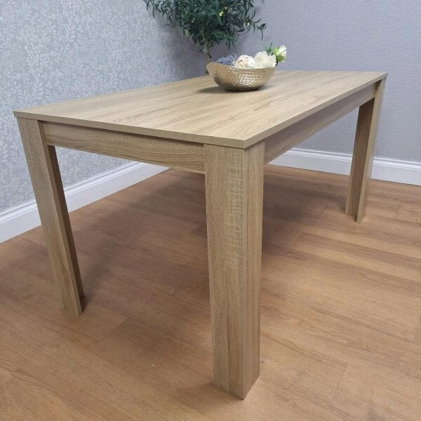 Kosy Koala Oak Effect Dining Table Set With 4 Mustard Gem Pattern Chairs And Bench Dining Room Furniture
