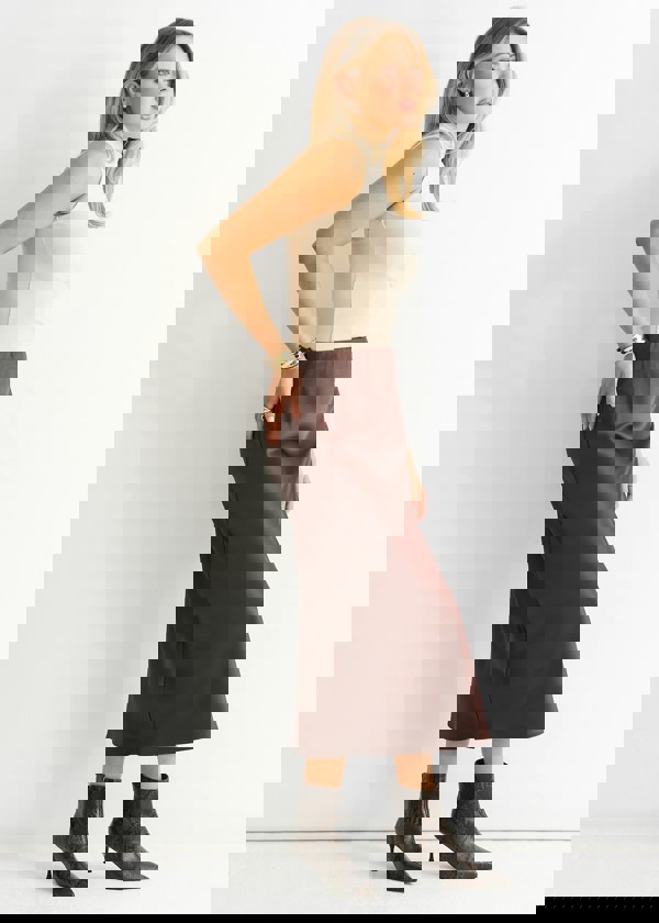 Gini London Chocolate Satin Midi Skirt