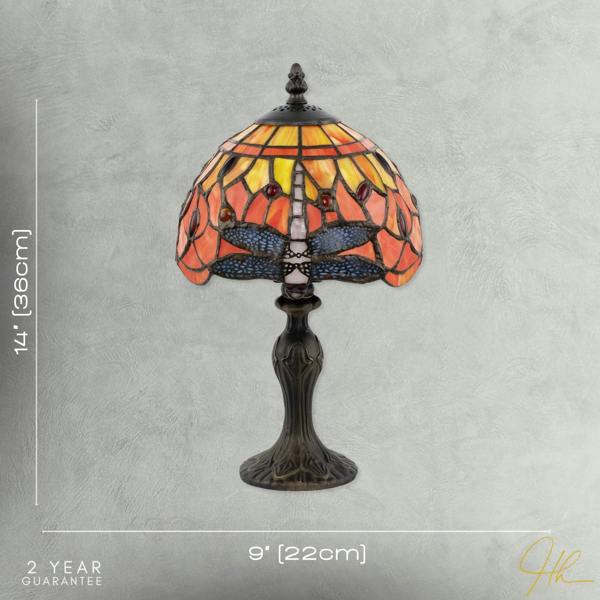 Hand Crafted Orange and Amber Stained Glass Dragonfly Tiffany Lamp Image 7