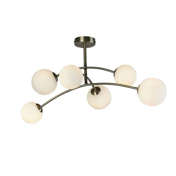 Pagazzi Lighting Ellison 6 Light Antique Brass & Frosted Glass Semi-Flush Ceiling Light
