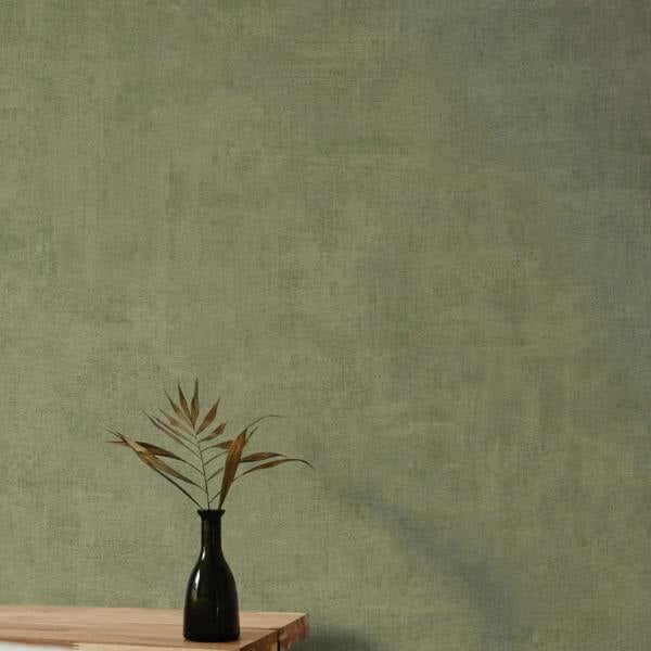 Grandeco Annabella Distressed Plaster Textured Wallpaper, Deep Sage Green