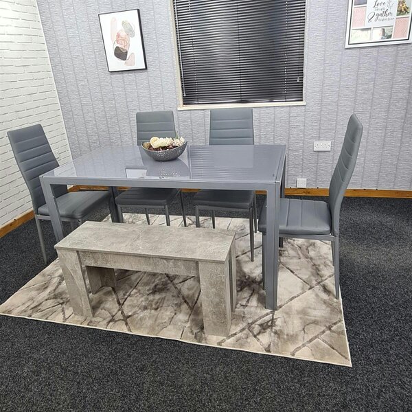 Kosy Koala Dining Table Set With 4 Grey Faux Leather Chairs and Bench kitchen Dining Room Furniture