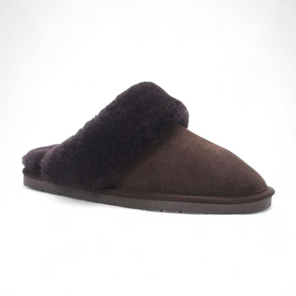 Infinity Leather Women's Genuine Sheepskin Brown Suede Mule Winter Slippers - Luna