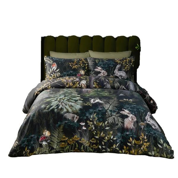 Paoletti Reversible Cotton Sherwood Duvet Cover Set - Forest Green/Black - 