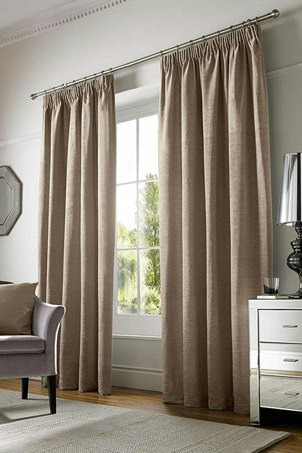 Alan Symonds Chenille Fully Lined Ready Made Curtains Pencil Pleat Taped Top Curtain Pair