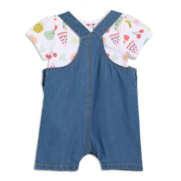 Mini Cuddles Baby Girls Fruit Print Dungaree 2pc Set , Multicolour
