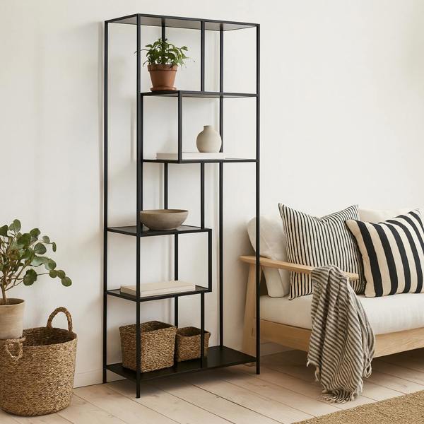 Wyld Haus El Paso Tall Black Metal Bookcase 5 Shelves