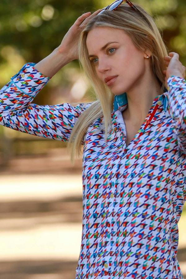 KALEIDOSCOPE HOUNDSTOOTH WOMENS  PRINT SHIRT - Premium Men's Patterned Shirt by Claudio Lugli | Bold Design, Tailored Fit, Best Printed Shirts