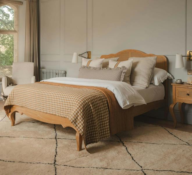 Louis Oak Bed Frame with Rattan Cane Headboard 4ft6, 5ft