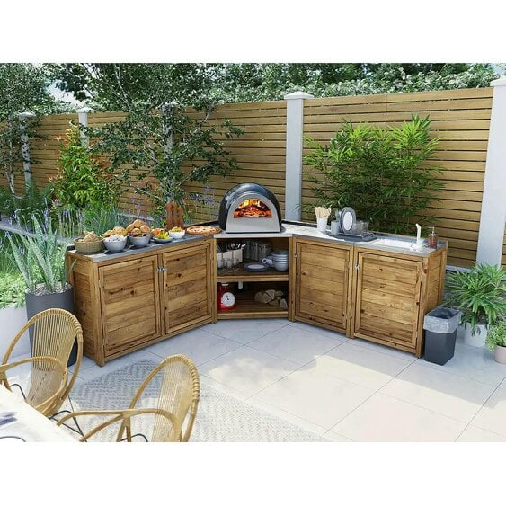 Dunster House Garden Kitchen with Right Side Sink W2m x D2m / W7' x D7' With Stainless Steel Countertop, UNIT II