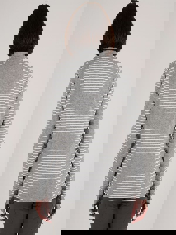 PennyPlain Striped Funnel Neck Top - Silver Marl/white