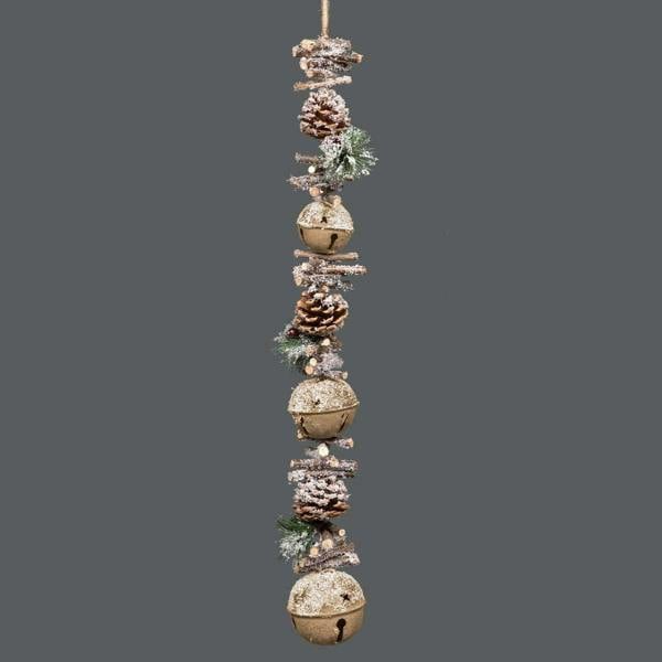 90cm Cream Hanging Christmas Decoration with Jingle Bells, Wooden Sticks, Berries and Pinecones image 5