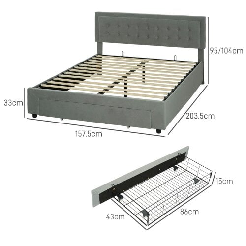 Wyld Haus Dineno 5FT Grey King Size Ottoman Bed Frame With Built In Front Divan Storage Drawer