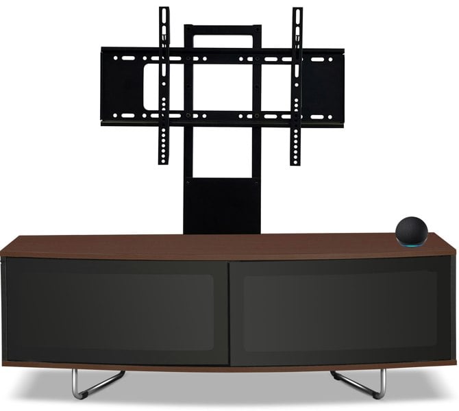 Centurion Supports Caru Black Walnut Beam-Thru Remote Friendly Super-Contemporary D Shape Design 32"-65" LED/OLED/LCD TV Cabinet with Mounting Arm