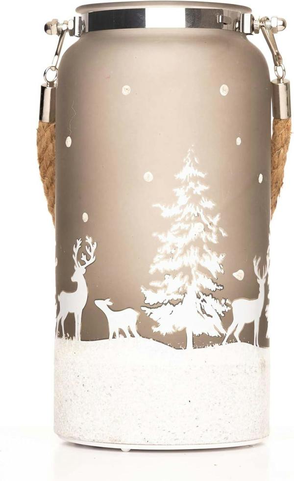 23cm Christmas Decorated Jar Table Winter Forest Scene Lantern, Battery-Operated LED Indoor Light image 5