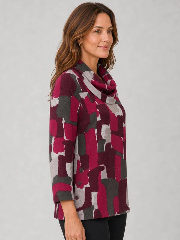 TIGI Cowl Neck, Hem Button Detail Top