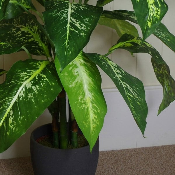 Leaf 100cm Large Fox's Aglaonema (Spotted Evergreen) Tree Artificial Plant with Copper Metal Planter