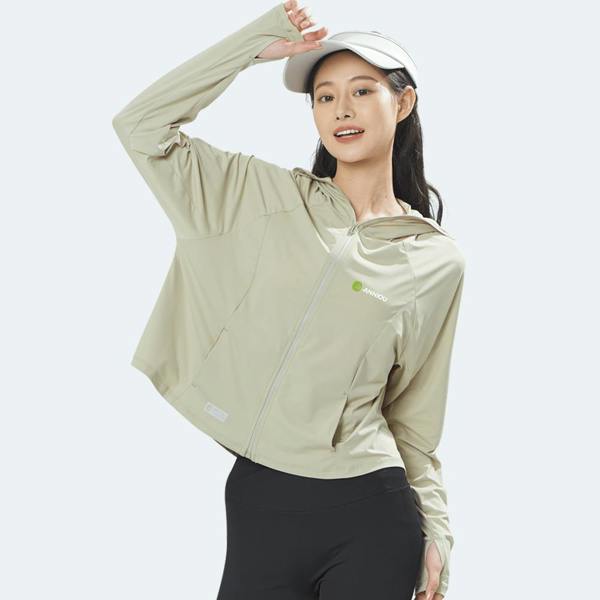 Anniou Hooded Cropped Sun Protection Jacket - beige