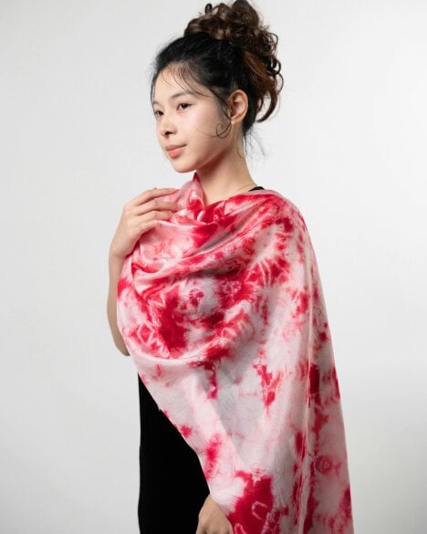 Crimson Shibori Silk Scarf – Hand-Dyed Mulberry Silk, Evening & Party Wrap