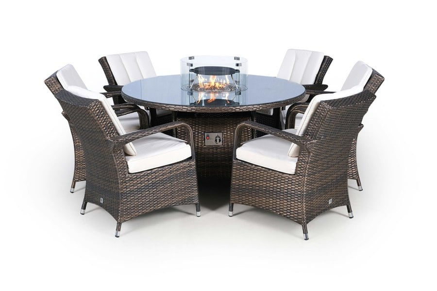 Giardino Arizona Fire Pit 6 Seater Round Rattan Dining Set