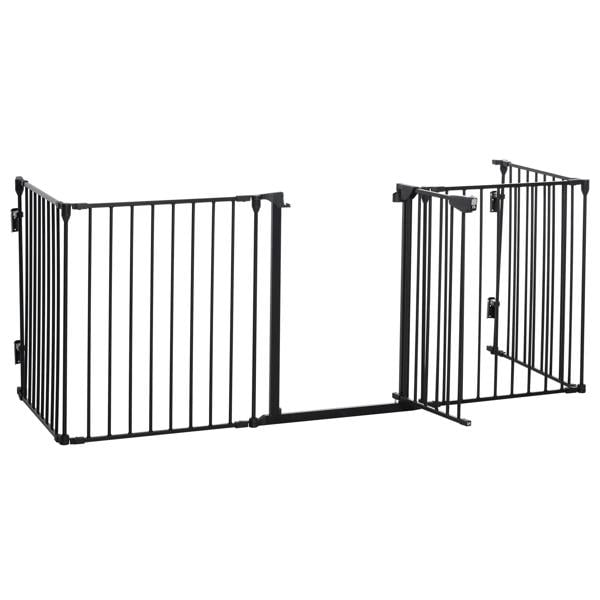 Black 5-panel pet playpen metal fence with walk-through gate door