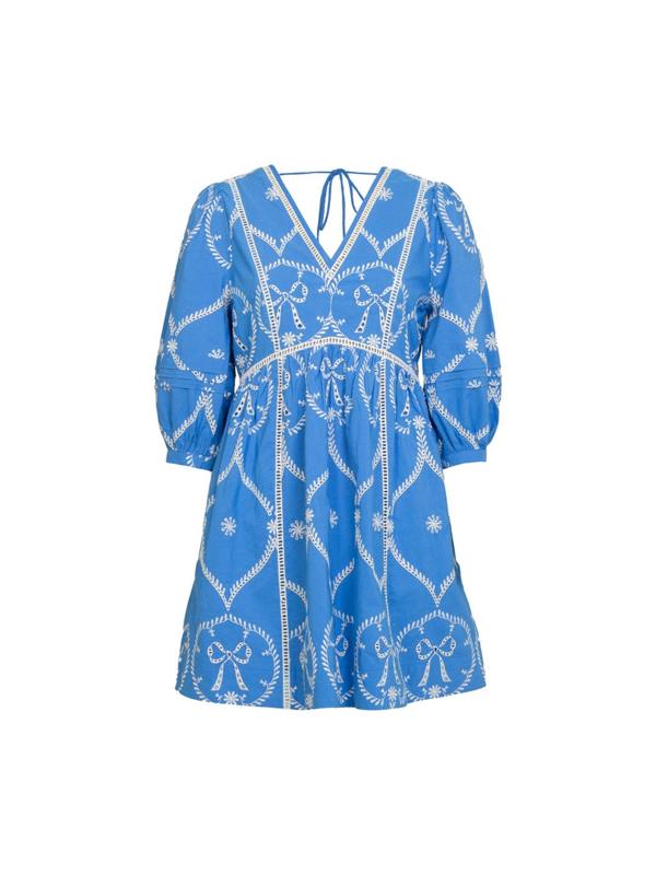 Rose & Nancy Charlie Embroidered Bow Blue Mini Dress&nbsp;
