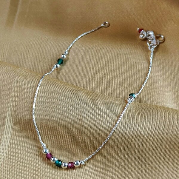 The Colourful Aura Sterling Silver black beaded Summer Indie Boho Indian Payal Anklet