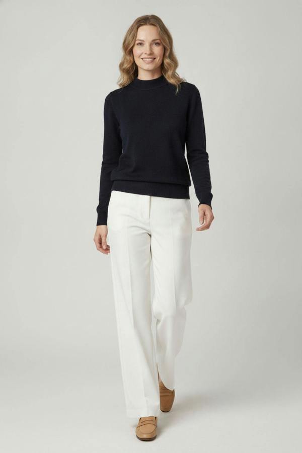 Beige | High Neck Long Sleeve Slim Fit Top
