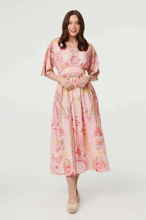 Pink | Relaxed 3/4 Sleeve Empire Maxi Dress