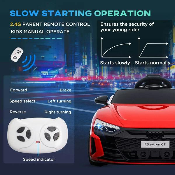 Red kids electric ride-on car with remote control and speed indicator panel